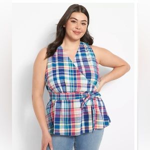 Lane Bryant sleeveless surplice plaid top. Size 22W
